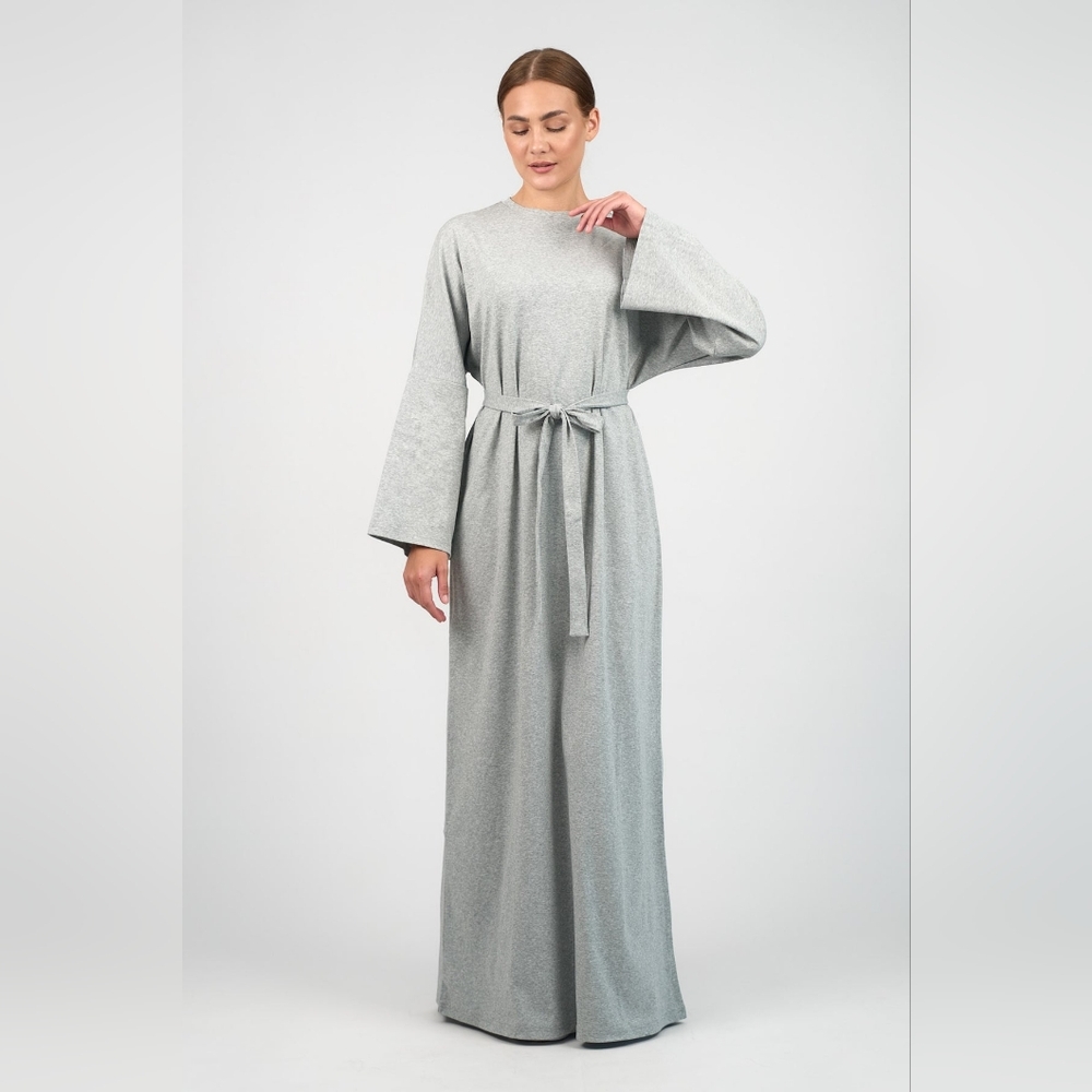 Elegant Gray Cotton Abaya Dress by FARES